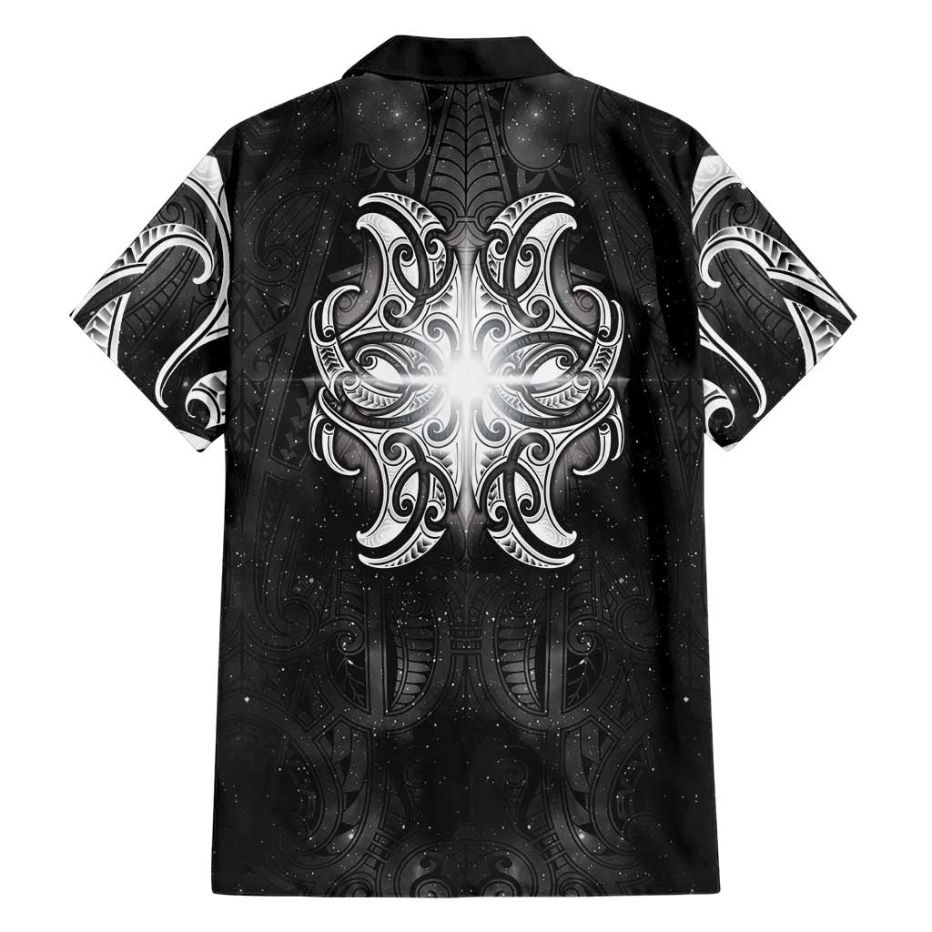 New Zealand Matariki Family Matching Off Shoulder Short Dress and Hawaiian Shirt Maori Moko Black Galaxy