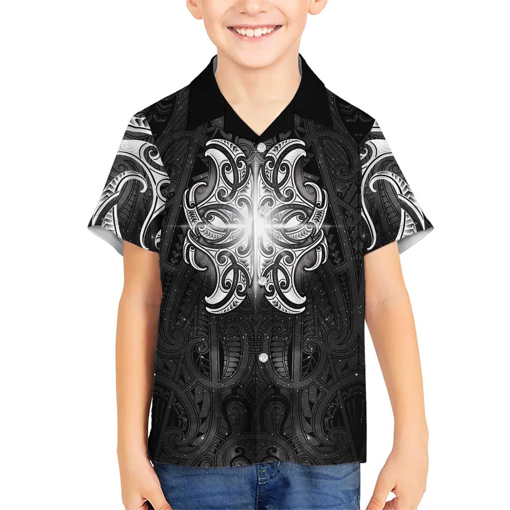 New Zealand Matariki Kid Hawaiian Shirt Maori Moko Black Galaxy