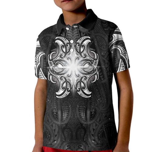 New Zealand Matariki Kid Polo Shirt Maori Moko Black Galaxy