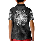 New Zealand Matariki Kid Polo Shirt Maori Moko Black Galaxy