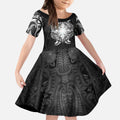 New Zealand Matariki Kid Short Sleeve Dress Maori Moko Black Galaxy