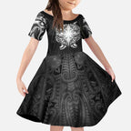 New Zealand Matariki Kid Short Sleeve Dress Maori Moko Black Galaxy