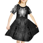 New Zealand Matariki Kid Short Sleeve Dress Maori Moko Black Galaxy