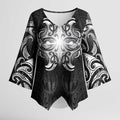 New Zealand Matariki Kimono Sleeve Blouse Maori Moko Black Galaxy