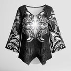 New Zealand Matariki Kimono Sleeve Blouse Maori Moko Black Galaxy