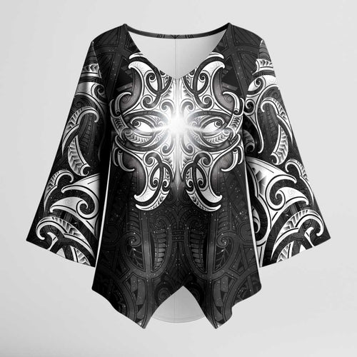 New Zealand Matariki Kimono Sleeve Blouse Maori Moko Black Galaxy