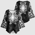 New Zealand Matariki Kimono Sleeve Blouse Maori Moko Black Galaxy