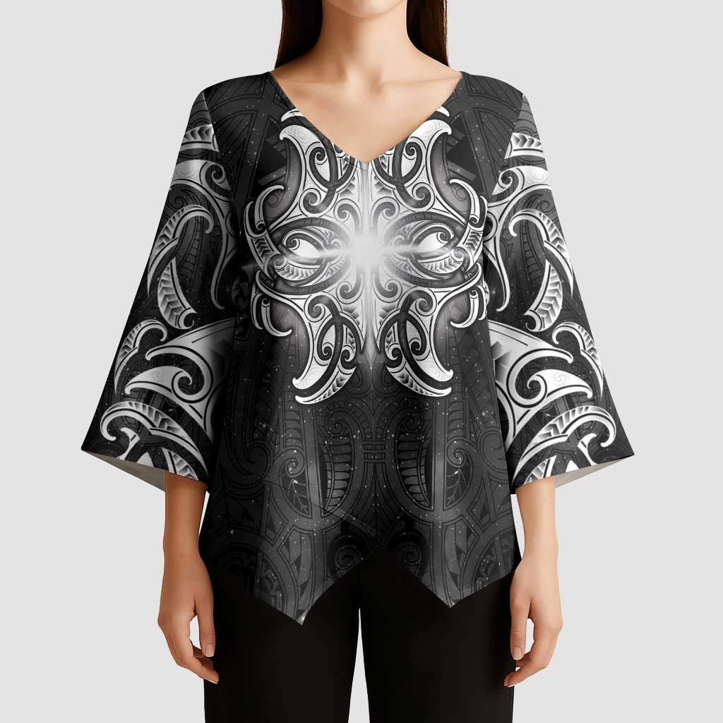 New Zealand Matariki Kimono Sleeve Blouse Maori Moko Black Galaxy