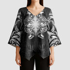 New Zealand Matariki Kimono Sleeve Blouse Maori Moko Black Galaxy
