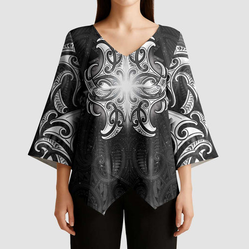 New Zealand Matariki Kimono Sleeve Blouse Maori Moko Black Galaxy