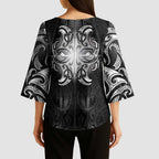 New Zealand Matariki Kimono Sleeve Blouse Maori Moko Black Galaxy