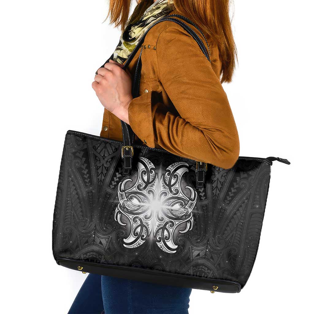 New Zealand Matariki Leather Tote Bag Maori Moko Black Galaxy