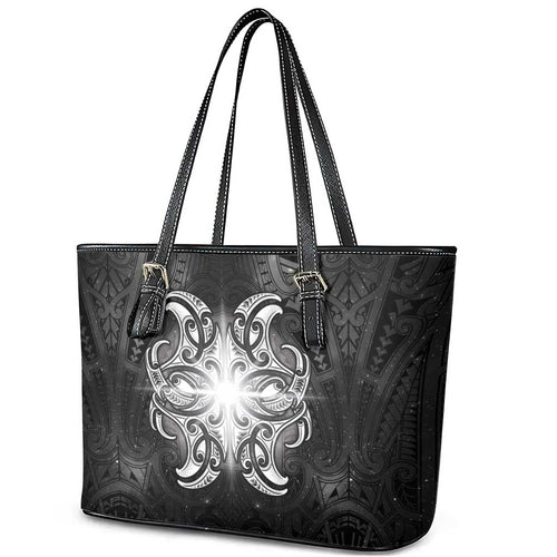 New Zealand Matariki Leather Tote Bag Maori Moko Black Galaxy