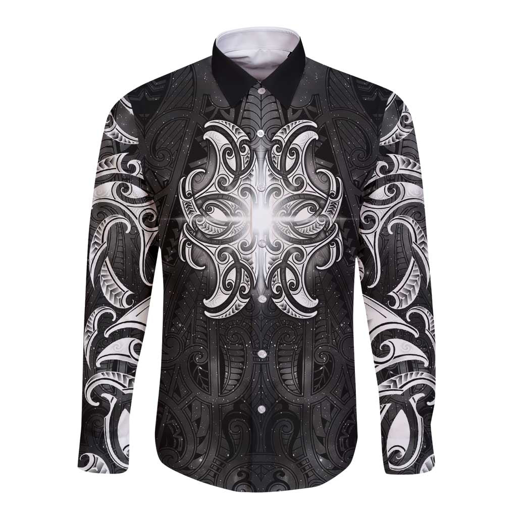 New Zealand Matariki Long Sleeve Button Shirt Maori Moko Black Galaxy