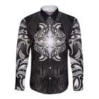 New Zealand Matariki Long Sleeve Button Shirt Maori Moko Black Galaxy