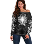 New Zealand Matariki Off Shoulder Sweater Maori Moko Black Galaxy