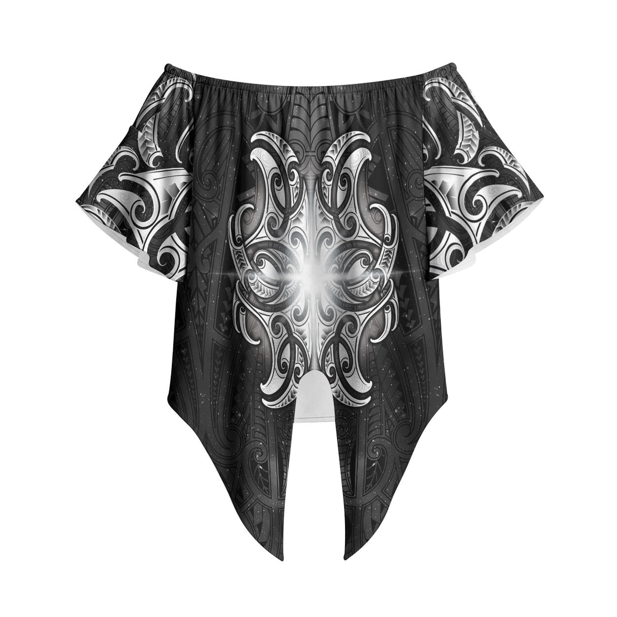 New Zealand Matariki Off Shoulder Wrap Waist Top Maori Moko Black Galaxy