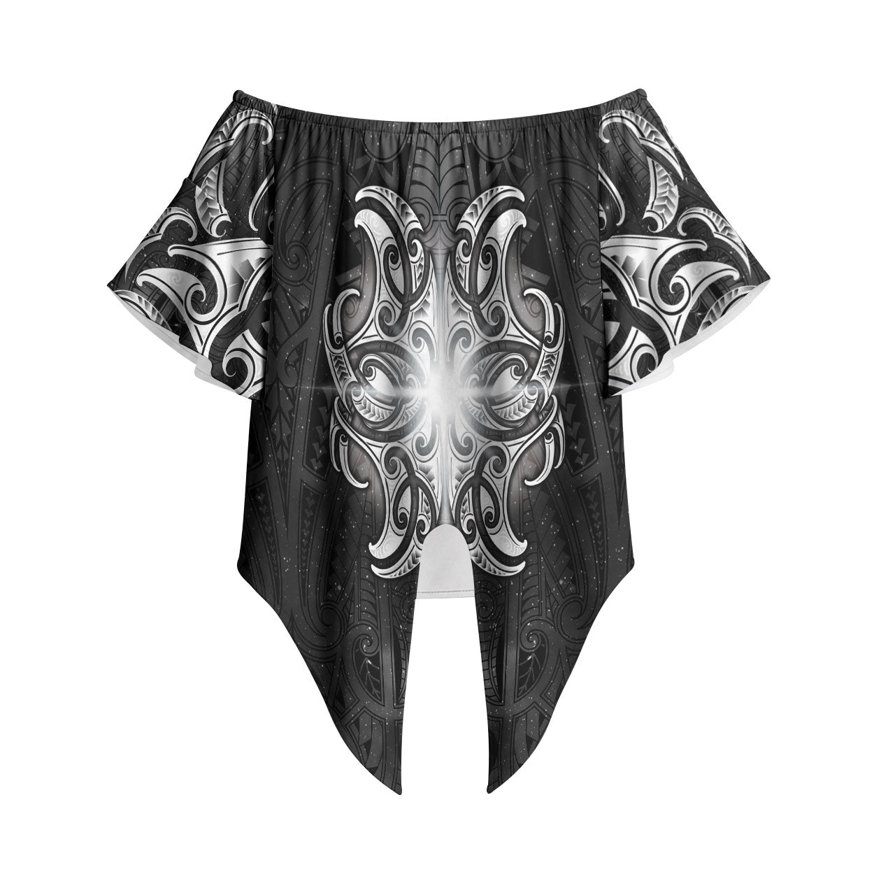 New Zealand Matariki Off Shoulder Wrap Waist Top Maori Moko Black Galaxy