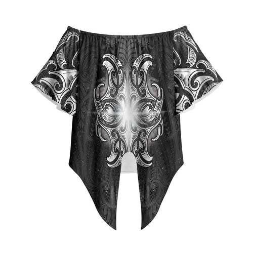 New Zealand Matariki Off Shoulder Wrap Waist Top Maori Moko Black Galaxy