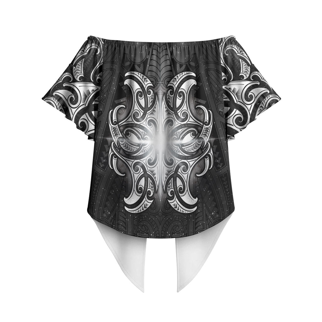 New Zealand Matariki Off Shoulder Wrap Waist Top Maori Moko Black Galaxy
