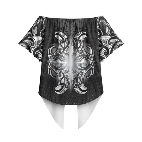 New Zealand Matariki Off Shoulder Wrap Waist Top Maori Moko Black Galaxy