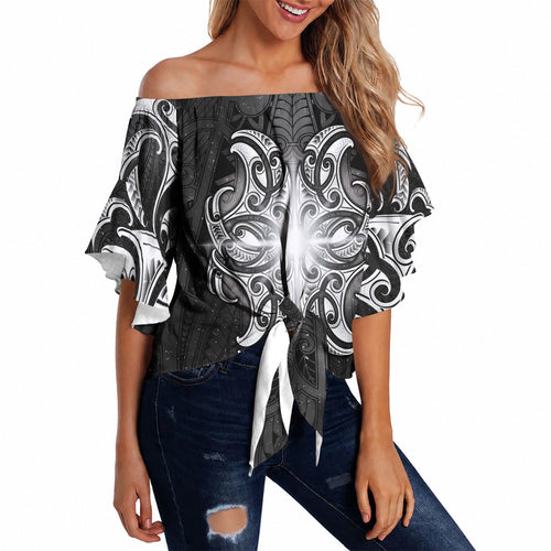 New Zealand Matariki Off Shoulder Wrap Waist Top Maori Moko Black Galaxy