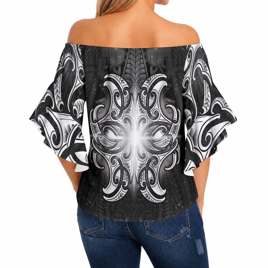 New Zealand Matariki Off Shoulder Wrap Waist Top Maori Moko Black Galaxy