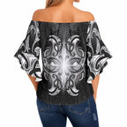 New Zealand Matariki Off Shoulder Wrap Waist Top Maori Moko Black Galaxy