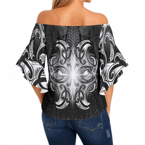 New Zealand Matariki Off Shoulder Wrap Waist Top Maori Moko Black Galaxy
