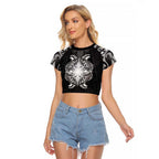 New Zealand Matariki Raglan Cropped T Shirt Maori Moko Black Galaxy