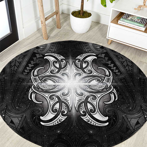 New Zealand Matariki Round Carpet Maori Moko Black Galaxy
