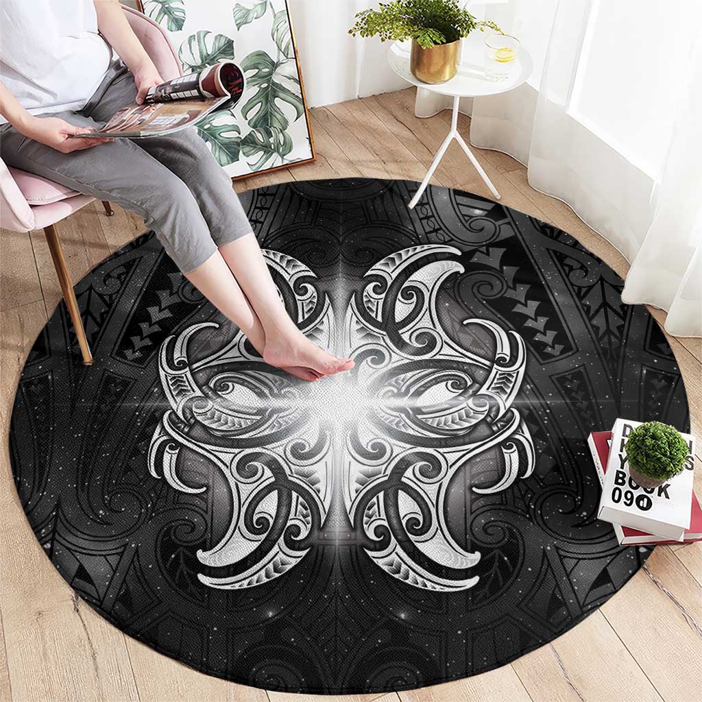 New Zealand Matariki Round Carpet Maori Moko Black Galaxy