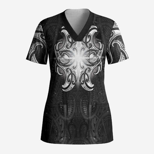 New Zealand Matariki Scrub Top Maori Moko Black Galaxy
