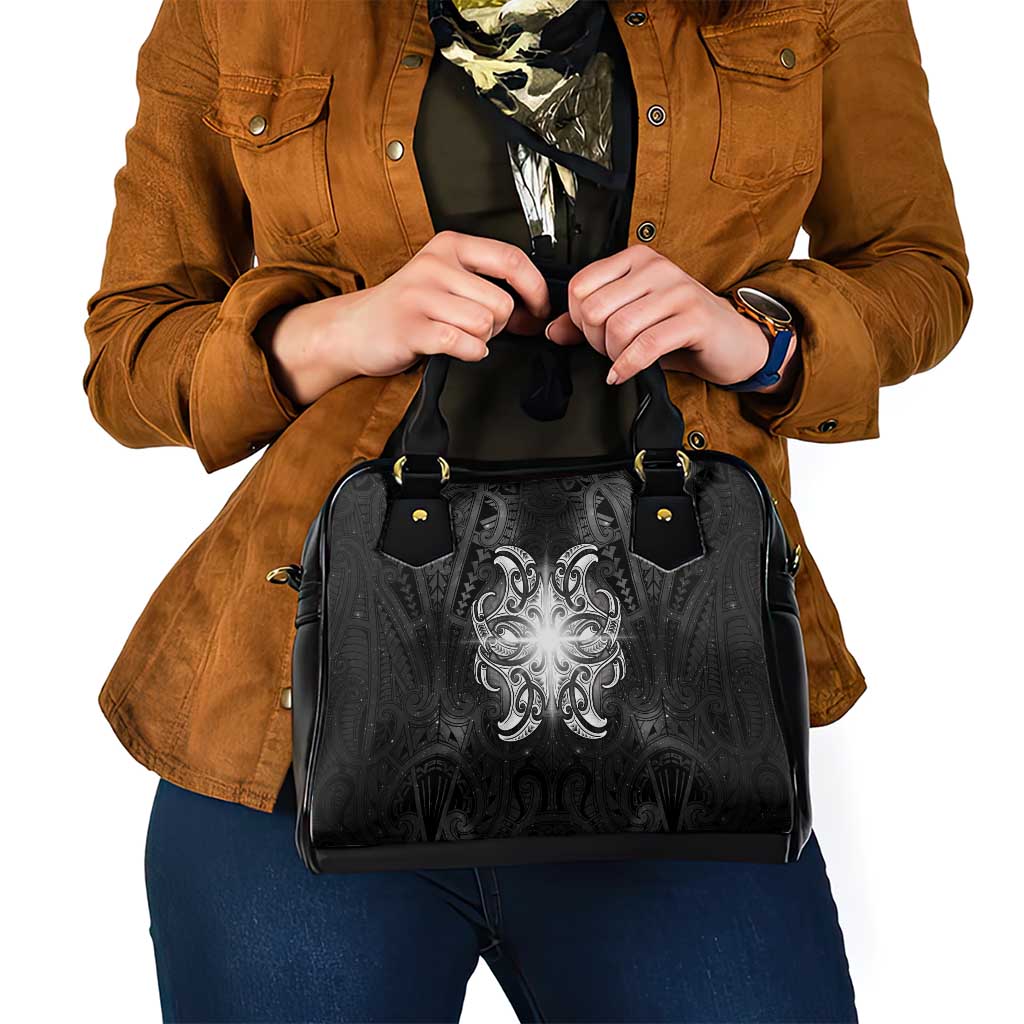 New Zealand Matariki Shoulder Handbag Maori Moko Black Galaxy