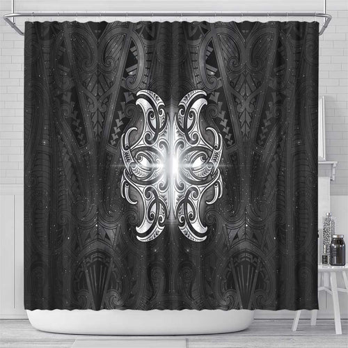 New Zealand Matariki Shower Curtain Maori Moko Black Galaxy