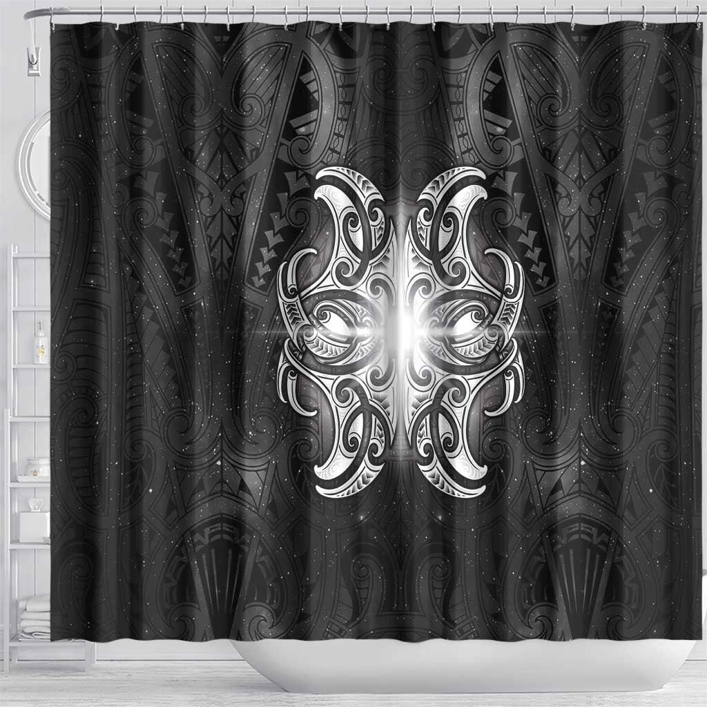 New Zealand Matariki Shower Curtain Maori Moko Black Galaxy