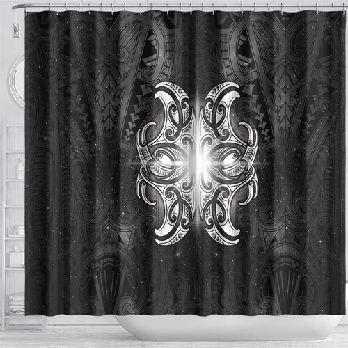 New Zealand Matariki Shower Curtain Maori Moko Black Galaxy