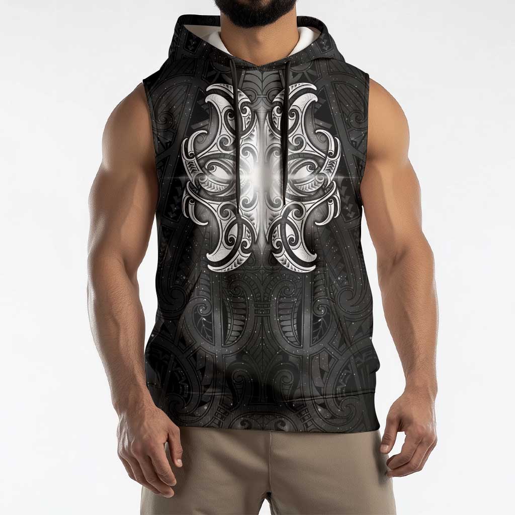 New Zealand Matariki Sleeveless Hoodie Maori Moko Black Galaxy