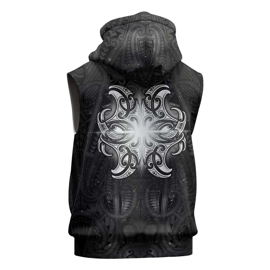 New Zealand Matariki Sleeveless Zip Hoodie Maori Moko Black Galaxy