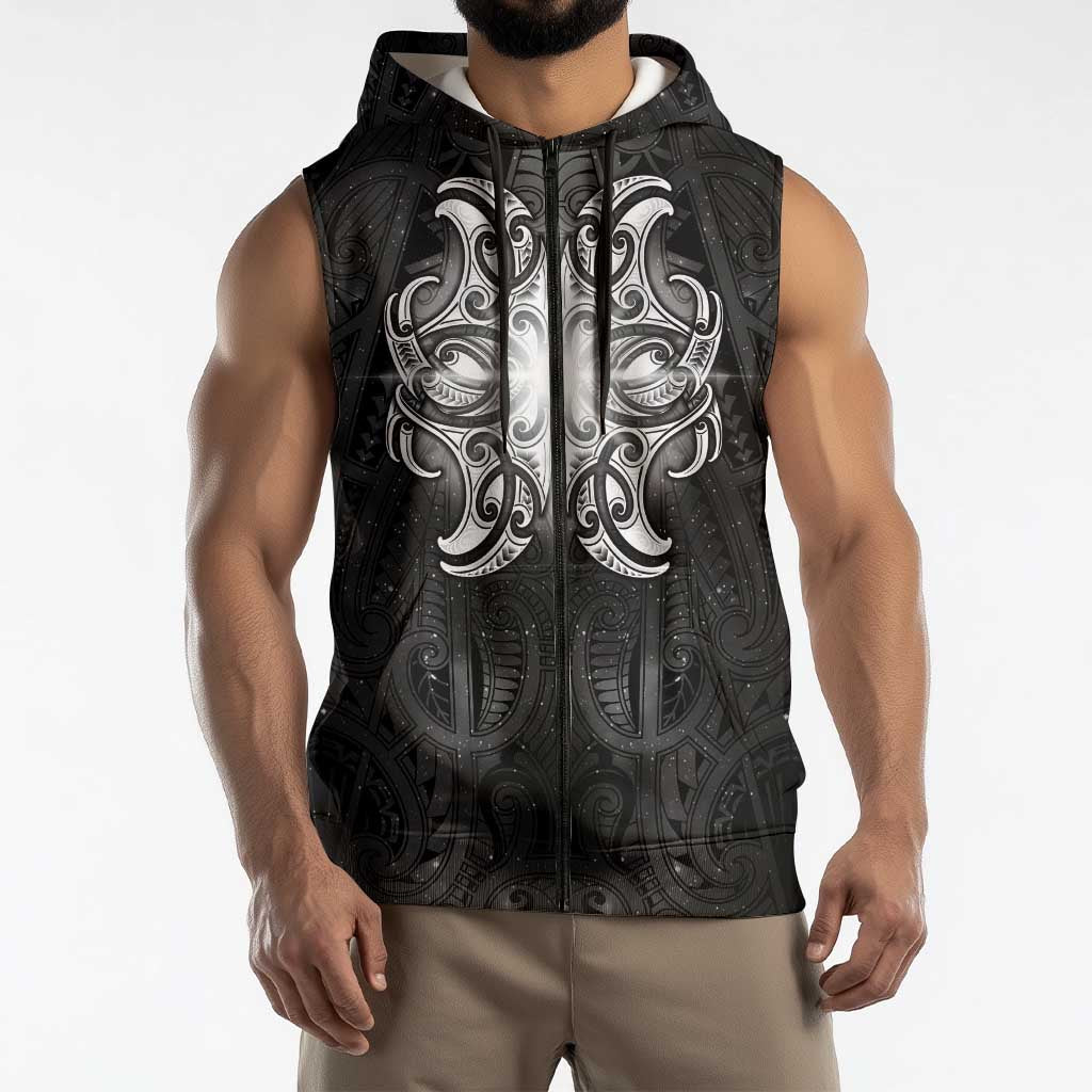 New Zealand Matariki Sleeveless Zip Hoodie Maori Moko Black Galaxy