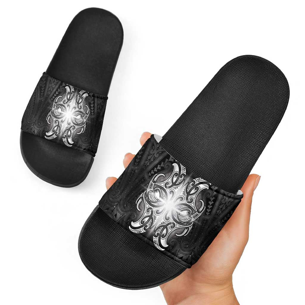 New Zealand Matariki Slide Sandals Maori Moko Black Galaxy