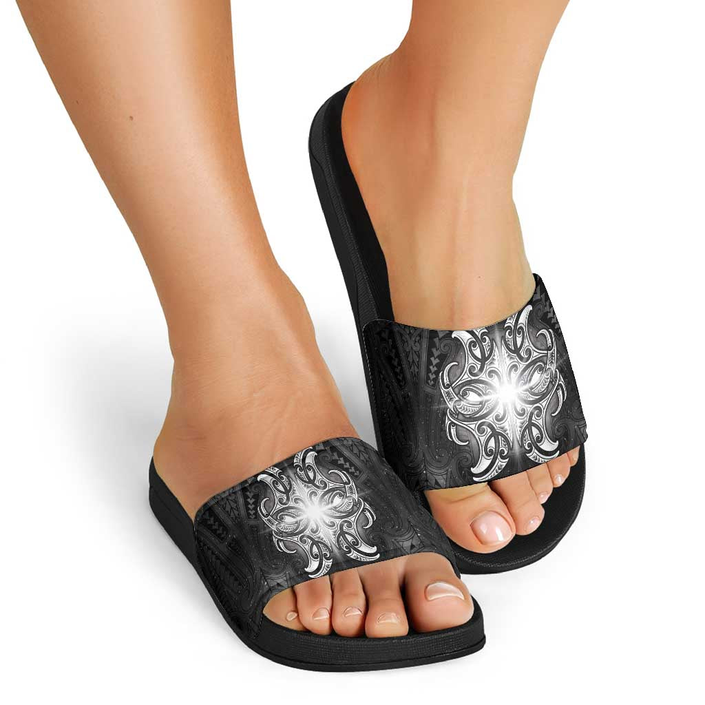 New Zealand Matariki Slide Sandals Maori Moko Black Galaxy