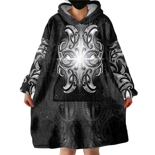 New Zealand Matariki Wearable Blanket Hoodie Maori Moko Black Galaxy