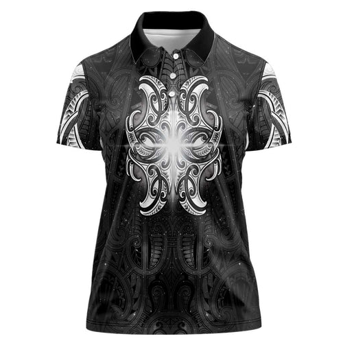 New Zealand Matariki Women Polo Shirt Maori Moko Black Galaxy