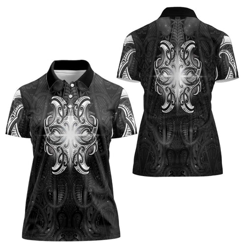 New Zealand Matariki Women Polo Shirt Maori Moko Black Galaxy