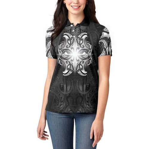 New Zealand Matariki Women Polo Shirt Maori Moko Black Galaxy