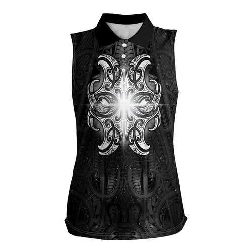 New Zealand Matariki Women Sleeveless Polo Shirt Maori Moko Black Galaxy