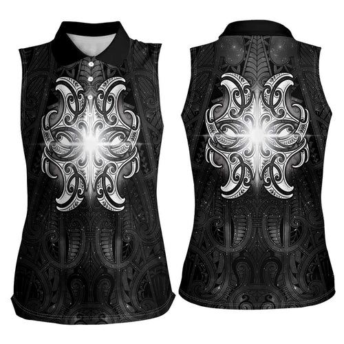 New Zealand Matariki Women Sleeveless Polo Shirt Maori Moko Black Galaxy