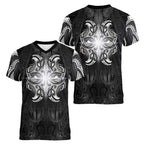 New Zealand Matariki Women V-Neck T-Shirt Maori Moko Black Galaxy