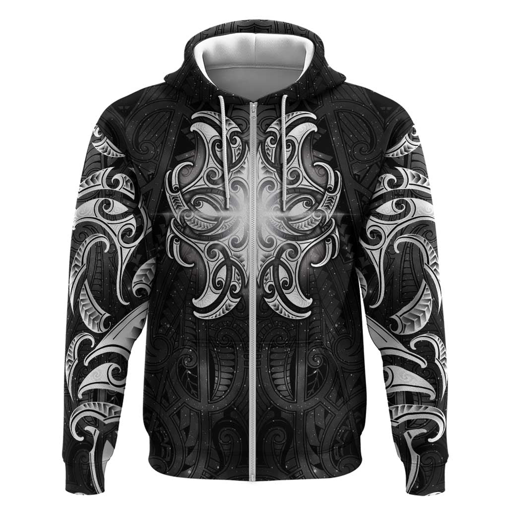 New Zealand Matariki Zip Hoodie Maori Moko Black Galaxy